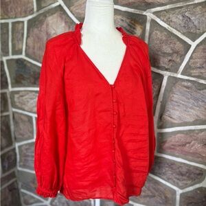 MAEVE ANTROPOLOGIE Linen Red Women's Button-Up Top